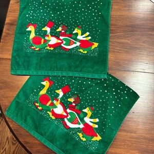 NWOT Holiday Collection Hillary Vermont For Brastex Christmas Geese 2 Towels 80s